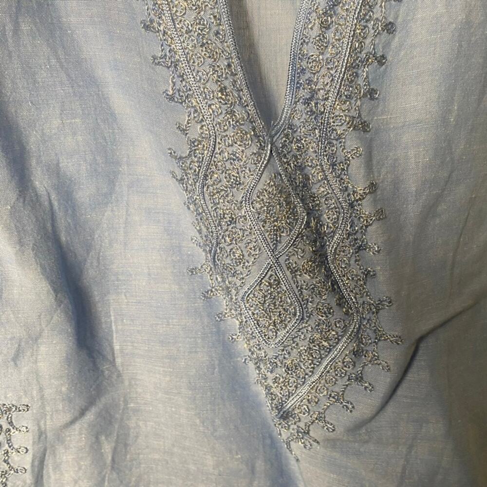 New York & Co linen blend embroidered blouse - Picture 3 of 5